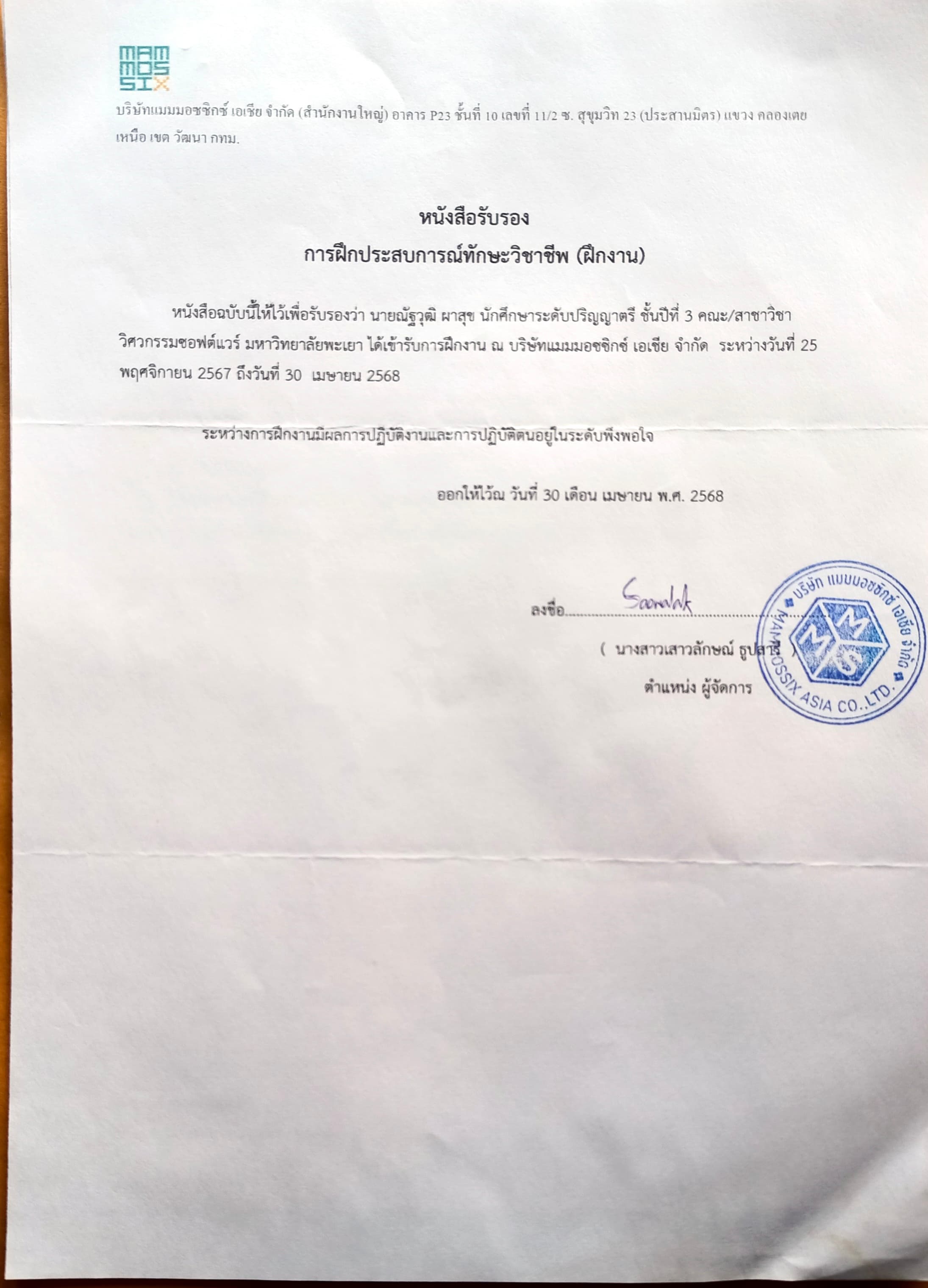 Game Programmer Internship Certificate